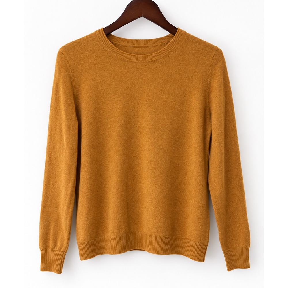 Tahari 100% Cashmere Crewneck Sweater Women's XL Mustard Copper Brown